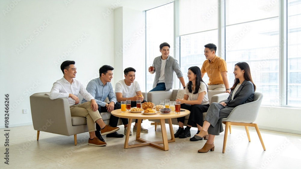 Fototapeta premium Group of people socializing in a modern living room