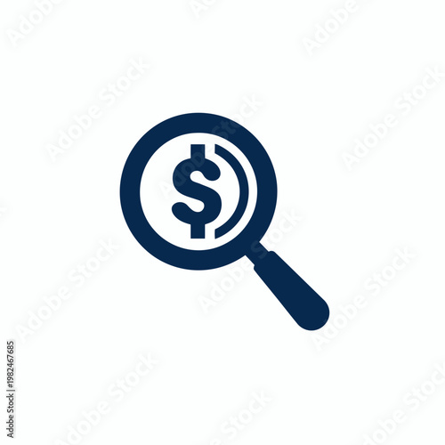 A magnifying icon examines a dollar sign closely.