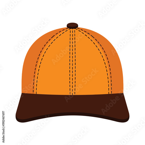 Illustration of an orange baseball cap with brown brim and stitching