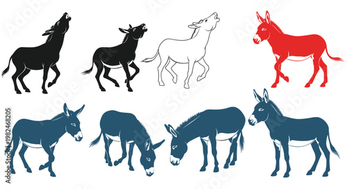 Donkey Silhouette Collection: Various Poses and Colors