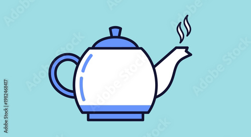 A simple white and blue teapot.