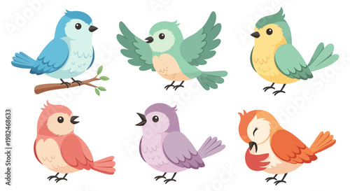 A colorful collection of cute cartoon birds and funny animal vectors featuring a sparrow, parrot, and duck in a creative nature illustration set