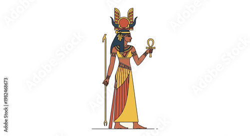 Ancient Egyptian goddess with ankh and staff illustration