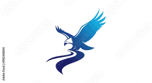 Blue bird vector illustration of a flying animal with elegant wings and a sharp beak designed as a nature symbol of freedom in a clean silhouette style