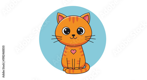 Cute orange kitten cartoon character is a happy domestic pet illustration featuring a funny feline with a smile and a toy