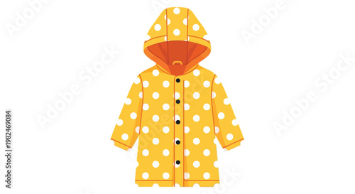Bright yellow polka dot raincoat with hood for children's outerwear