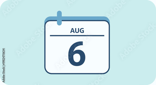 August 6th Calendar Date Icon - Simple Flat Design