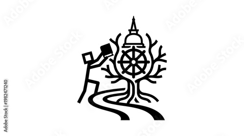 Buddhist Symbolism Road Tree Wheel and Figure