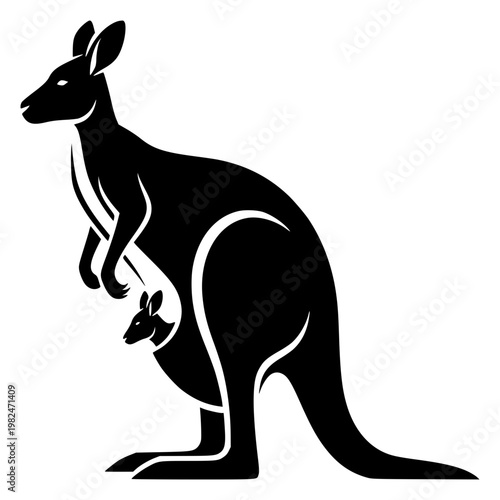 Kangaroo and Joey Silhouette: A minimalist black silhouette captures the iconic kangaroo and joey, symbolizing Australian wildlife and the bond of motherhood.