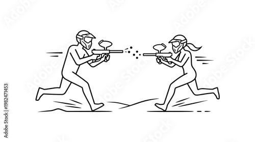 Paintball Players Engaged in a Fast-Paced Battle