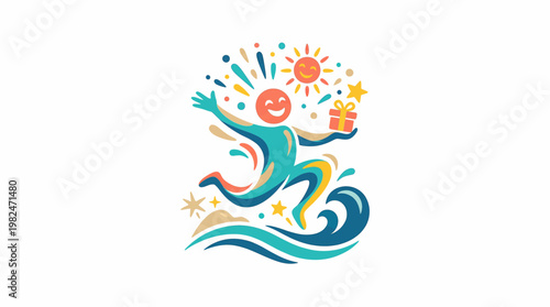 Joyful Person Celebrating with Gift and Fireworks