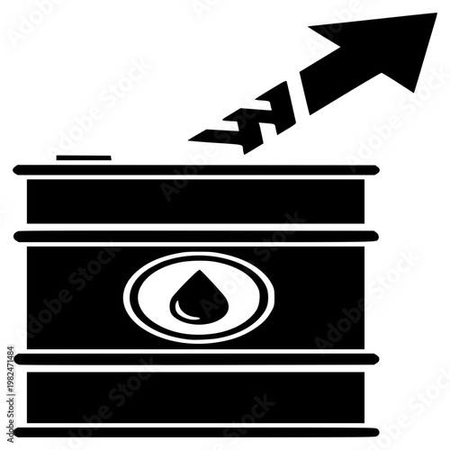 Oil Barrel with Rising Arrow: A simple yet impactful graphic illustrating the rising cost or production of oil, with a barrel as the central element and an upward-pointing arrow.