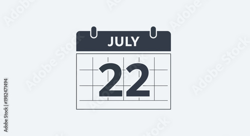 July 22nd Calendar Page Icon - Simple Flat Design