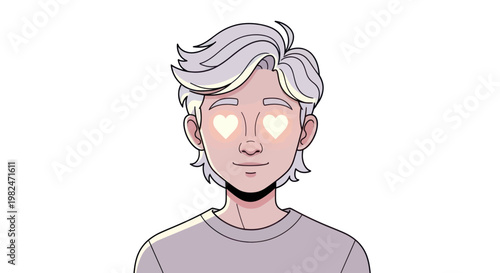 Young Man with Heart Eyes, Expressing Love and Affection, Cartoon Style