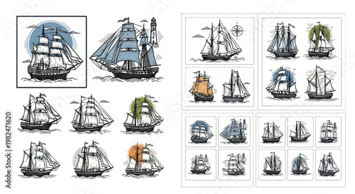 Vintage Sailing Ships Collection: Nautical Illustration, Old Sailboats, Maritime Adventure