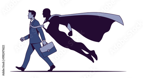 Businessman's hidden superhero potential, ambition, and inner strength concept