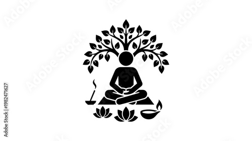 Meditating Figure Under Tree Symbolizing Enlightenment