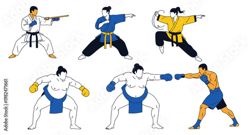 Martial Arts Fighters: Karate, Sumo, Boxing, Kung Fu - Diverse Combat Sports