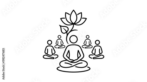 Meditating People Surrounded by Bloom of Enlightenment