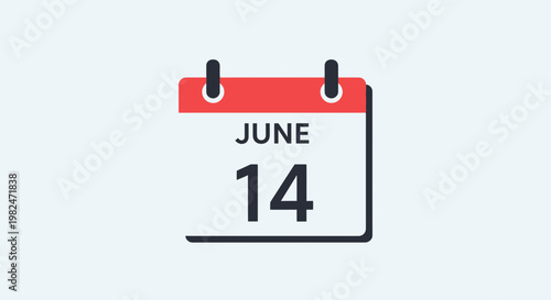 June 14th Calendar Date Reminder Icon Isolated on Light Blue Background