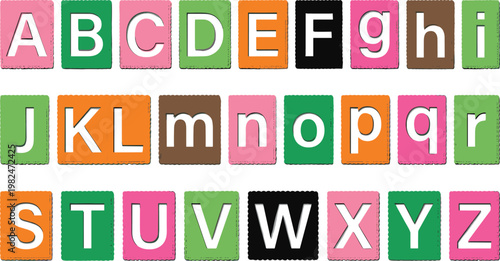 Colorful Alphabet Blocks Collection with Uppercase and Lowercase Letters in Square Tiles for Educational Kids Learning and Typography Design