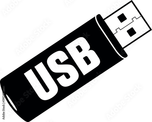 Black usb flash drive silhouette data storage and portable technology