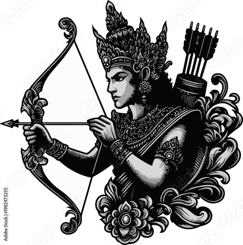 Traditional Archer Mascot Logo Ethnic Design with Golden Details for E-sports Teams or Martial Arts Communities