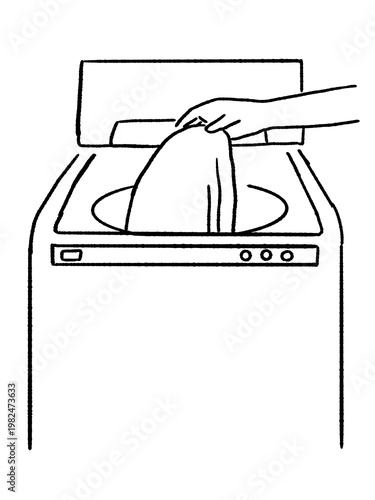 全自動洗濯機に洗濯物を入れてr家事をする手のイラスト Illustration of a hand putting laundry into a washing machine