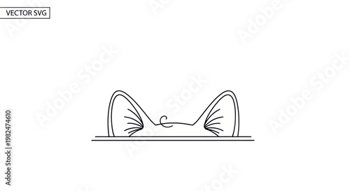 Curious Cat Ears Peeking Over Edge, Cute Minimalist Line Art