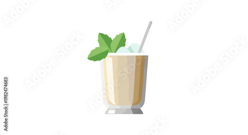 Refreshing Mint Cocktail with Ice and Straw on White Background
