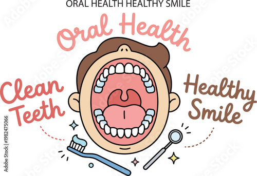 Oral Health Dental Care Healthy Smile and Teeth, Illustration Doodle Cartoon Collection