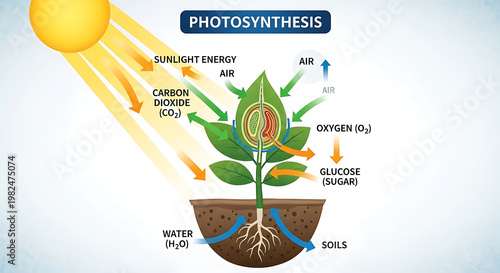 Diagram illustrating the process of photosynthesis in plants.