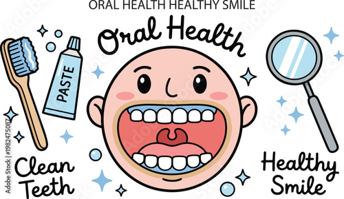 Oral Health Dental Care Healthy Smile and Teeth, Illustration Doodle Cartoon Collection