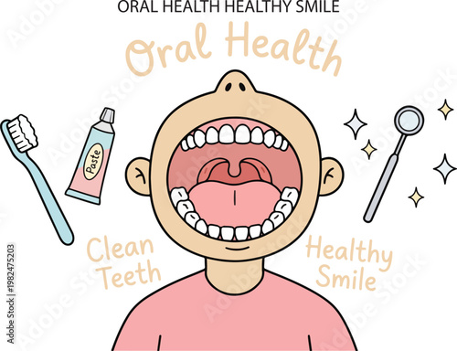 Oral Health Dental Care Healthy Smile and Teeth, Illustration Doodle Cartoon Collection