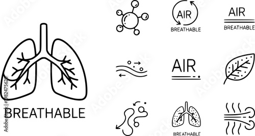 Breathable icons on white background. EPS 10. Editable linear style stroke. Vector icon
