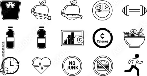 Dieting icons in trendy flat style. Icon design, logo, app, UI. Vector illustration
