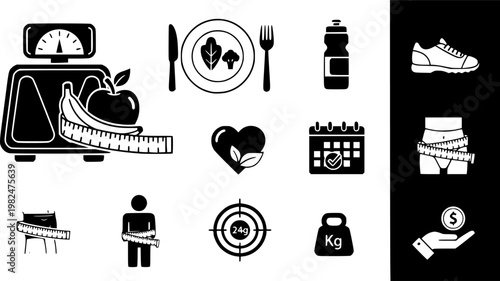 Dieting icons in trendy flat style. Icon design, logo, app, UI. Vector illustration
