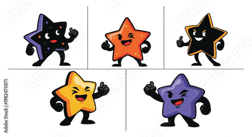 Cartoon stars with thumbs up gesture on white background
