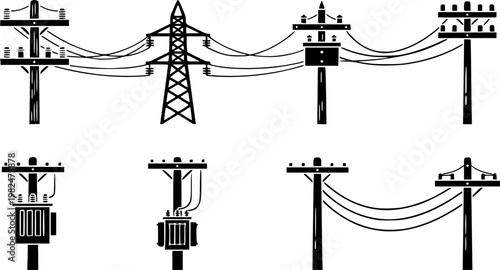 Utility pole icons pack suitable for web and infographics
