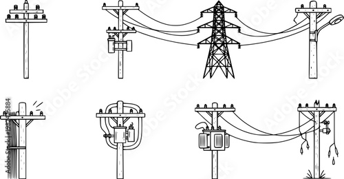 Utility pole icons pack suitable for web and infographics
