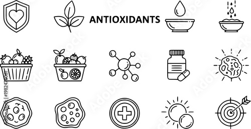 Antioxidant icons concept. Vector Line Icon Design. Simple flat style
