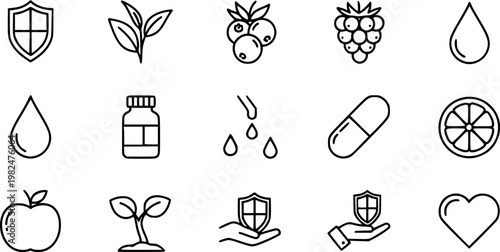 Antioxidant icons concept. Vector Line Icon Design. Simple flat style
