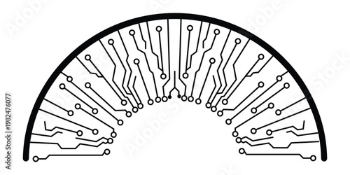 Abstract technology background with circuit board pattern in a semicircle shape vector illustration