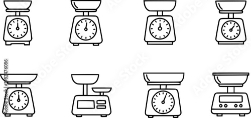 Kitchen scales icons on white background. EPS 10. Editable linear style stroke. Vector icon
