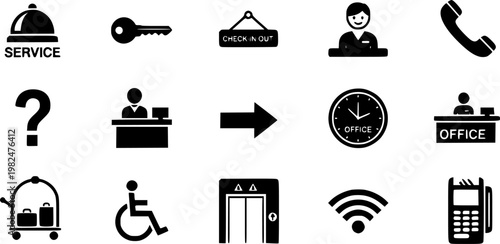 Reception icon set. Black icon on white background
