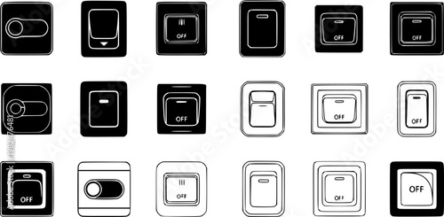 Light switch off icon silhouette collection in black and white flat solid versions for graphic designs
