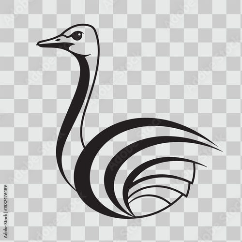 Abstract ostrich line art illustration with elegant geometric curves for modern artistic branding.