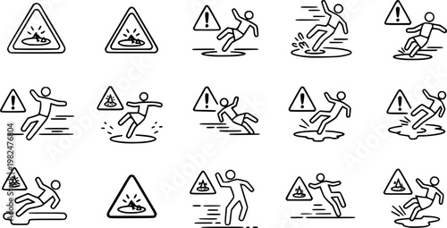 Slippery floor icons or logo design isolated sign symbol vector illustration - high quality line style vector
