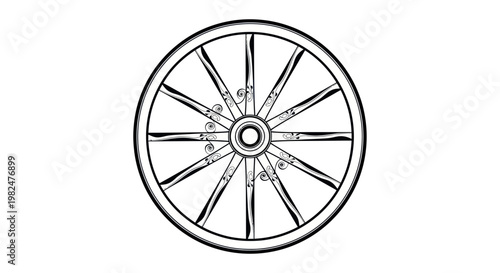 Vintage Wagon Wheel Illustration - Rustic Transportation Element
