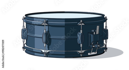Dark Blue Snare Drum Isolated on White Background, Percussion Instrument